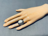 Marvelous Vintage Native American Navajo Mother Of Pearl Sterling Silver Ring Signed-Nativo Arts