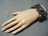 One Of The Best Biggest Vintage Native American Navajo Turquoise Sterling Silver Clasp Bracelet-Nativo Arts