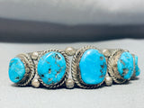 Chunky Graduating Vintage Native American Navajo Turquoise Sterling Silver Bracelet-Nativo Arts