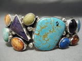 Superior Vintage Native American Navajo #8 Turquoise Sugulite Sterling Silver Bracelet-Nativo Arts