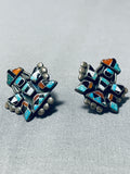Very Early Rare Vintage Native American Zuni Turquoise Sterling Silver Earrings-Nativo Arts