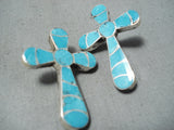 Stunning Navajo Turquoise Inlay Sterling Silver Cross Earrings Native American-Nativo Arts