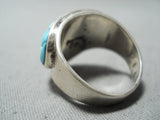 Signed Vintage Native American Navajo Handcarved Turquoise Sterling Silver Ring-Nativo Arts
