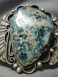 Opulent Vintage Native American Navajo #8 Turquoise Sterling Silver Flank Bracelet Old-Nativo Arts