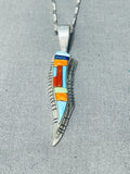 Native American Inlay Master Vintage Navajo Turquoise Sterling Silver Inlay Necklace-Nativo Arts