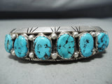 Dynamic Vintage Native American Navajo Kingman Turquoise Sterling Silver Bracelet Old-Nativo Arts
