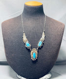 One Of A Kind Vintage Native American Hopi Morenci Turquoise Sterling Silver Necklace-Nativo Arts