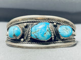 Ornate Vintage Native American Hopi 3 Carlin Turquoise Sterling Silver Bracelet-Nativo Arts