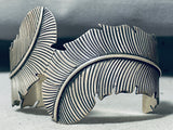 Extremely Detailed Leaf Vintage Native American Navajo Sterling Silver Bracelet Cuff-Nativo Arts