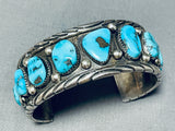 Important Turquoise Vintage Native American Navajo Morenci Sterling Silver Bracelet-Nativo Arts