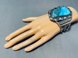 Towering Vintage Native American Navajo Blue Diamond Turquoise Sterling Silver Bracelet-Nativo Arts