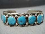 Exceptional Vintage Native American Navajo Blue Gem Turquoise Sterling Silver Bracelet Old-Nativo Arts