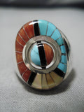 Important Don Dewa Zuni Native American Turquoise Sterling Silver Inlay Ring-Nativo Arts