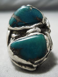 Astounding Vintage Native American Navajo Cerrillos Turquoise Sterling Silver Ring Heavy-Nativo Arts