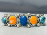 Blackgoat Vintage Native American Navajo Turquoise Sterling Silver Lapis Bracelet-Nativo Arts