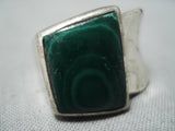 Unique Vintage Native American Navajo Malachite Sterling Silver Ring Old-Nativo Arts