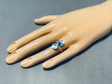Double Kachina Face Vintage Native American Zuni Turquoise Sterling Silver Inlay Ring-Nativo Arts