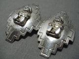 Important Huge Vintage Native American Navajo Storyteller Sterling Silver Earrings Old-Nativo Arts