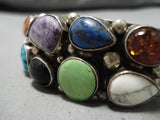 Sample Of Stones Vintage Native American Navajo Turquoise Gaspeite Sterling Silver Bracelet-Nativo Arts