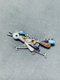 Noteworthy Vintage Native American Zuni Turquoise Sterling Silver Roadrunner Pin-Nativo Arts