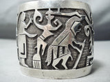 Very Rare Wide Vintage Native American Hopi Sterling Silver Kachina Bracelet Old-Nativo Arts