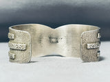 Superb Native American Navajo Signed Sterling Silver Geometric Heavy Bracelet-Nativo Arts