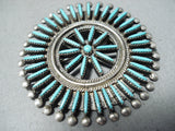 Amazing Vintage Native American Zuni Blue Gem Turquoise Needlepoint Sterling Silver Pin Pendant-Nativo Arts