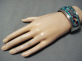 One Of The Most Detailed Vintage Native American Navajo Turquois Esterling Silver Bracelet-Nativo Arts