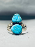 Impressive Vintage Native American Navajo Blue Gem Turquoise Sterling Silver Ring-Nativo Arts