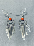 Stunning Native American Navajo Coral Sterling Silver Earrings-Nativo Arts