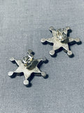 Marvelous Vintage Native American Zuni Blue Gem Turquoise Sterling Silver Star Earrings-Nativo Arts