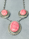 Eye Catching Vintage Native American Navajo Rhodochrosite Sterling Silver Necklace-Nativo Arts