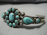 Rare Vintage Native American Navajo Crow Springs Turquoise Coil Sterling Silver Bracelet-Nativo Arts