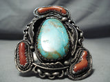 One Of Best Ever Vintage Native American Navajo Royston Turquoise Coral Sterling Silver Bracelet-Nativo Arts