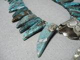 Native American Gigantic Spiderweb Turquoise Shark Tooth Sterling Silver Necklace- Wow!-Nativo Arts