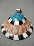 Native American Stunning Vintage Santo Domingo Turquoise Inlay Sterling Silver Pendant Old-Nativo Arts