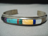 Intricate Vintage Native American Navajo Turquoise Sterling Silver Inlay Bracelet-Nativo Arts
