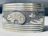 Heavy Hand Tooled Vintage Native American Navajo Blackbear Sterling Silver Bracelet Cuff-Nativo Arts