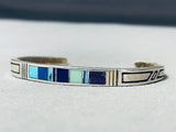 Very Intricate Vintage Native American Navajo Turquoise Sterling Silver Inlay Bracelet-Nativo Arts