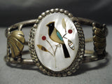 Exquisite Vintage Native American Zuni Mother Of Pearl Sterling Silver Bracelet Old Bird-Nativo Arts