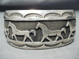 Fascinating Vintage Native American Navajo Handcarved Sterling Silver Horses Bracelet Old-Nativo Arts