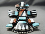 Huge Huge Native American Navajo Turquoise Sterling Silver Coral Kachina Ring!-Nativo Arts