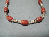 Native American Wonderful Santo Domingo Coral Heishi Sterling Silver Necklace-Nativo Arts