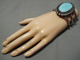 Superior Vintage Native American Navajo Carico Lake Turquoise Sterling Silver Bracelet Old-Nativo Arts