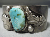 Superior Vintage Native American Navajo Royston Turquoise Sterling Silver Leaf Bracelet Old-Nativo Arts