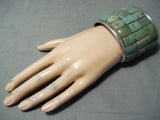 Native American Enormous Heavy Green Turquoise Sterling Silver Bracelet Cuff-Nativo Arts