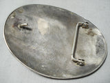 Huge Heavy Vintage Native American Navajo Turquoise Sterling Silver Buckle Old-Nativo Arts