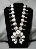 Rare White Turquoise Vintage Native American Navajo Sterling Silver Squash Blossom Necklace-Nativo Arts