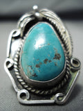 Outstanding Vintage Native American Navajo Pilot Mountain Turquoise Sterling Silver Ring-Nativo Arts