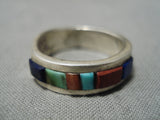 Important Inlay Artist Vintage Native American Navajo Turquoise Sterling Silver Ring Old-Nativo Arts